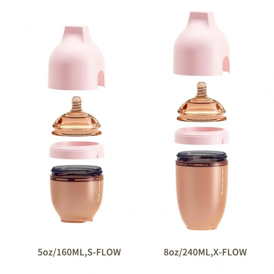 HEORSHE silikoninis buteliukas kūdikiui, 160 ml. ROŽINIS