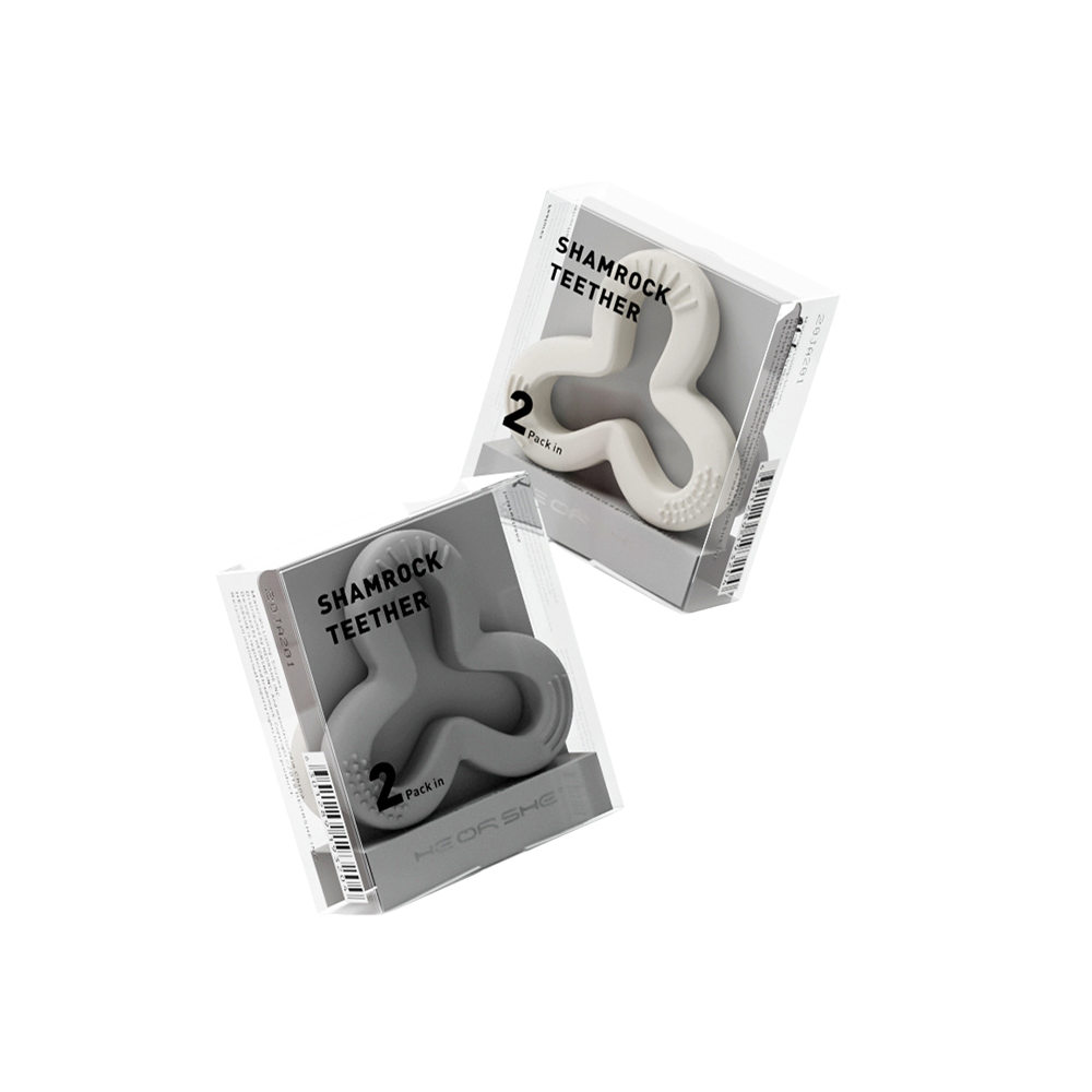 HEORSHE Silikoninis kramtukas Shamrock, Balta + Pilka 2 vnt.