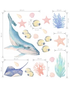 PASTELOWE LOVE SIENŲ LIPDUKAI SAFARI VANDENS GYVŪNAI