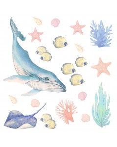 PASTELOWE LOVE SIENŲ LIPDUKAI SAFARI VANDENS GYVŪNAI