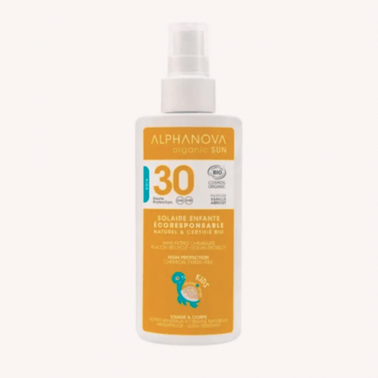 ALPHANOVA SUN vanilės ir abrikosų purškiamas apsauginis kremas nuo saulės vaikams SPF30, 125 ml