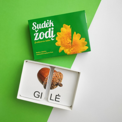 Skaitymo kortelės „Sudėk žodį. Dviskiemeniai žodžiai“