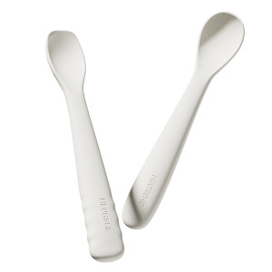 HEORSHE silikoniniai įrankiai vaikams, balta spalva – pirmiesiems savarankiškiems valgymams