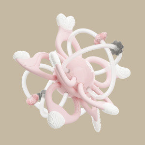 Rožinis silikoninis kramtukas kūdikiams – HEORSHE, lengvai suimamas ir malonus