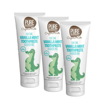 PURE BEGINNINGS vanilinės mėtų dantų pasta vaikams 3+, 3 vnt. rinkinys