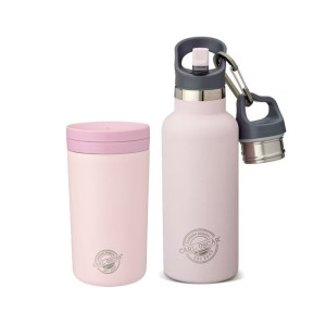 CARL OSCAR rožinis termo rinkinys vaikams – gertuvė ir termo puodelis, patogus kasdieniam naudojimui, išlaiko gėrimo temperatūrą