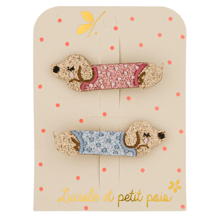 Plaukų segtukų rinkinys mergaitėms su šuniukais, 2 vnt.