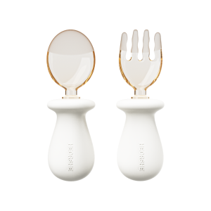 Saugūs silikoniniai įrankiai mažyliams nuo 6 mėn., patogios rankenos lavina savarankiškumą.