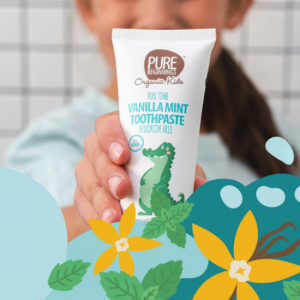 PURE BEGINNINGS dantų pasta vaikams 3+ be fluoro, vanilinės mėtų skonio.